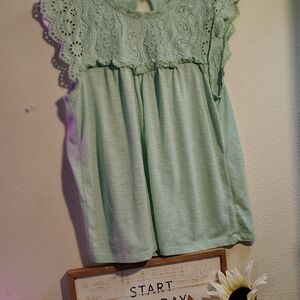 Lace Trim Mint Green Women's Top